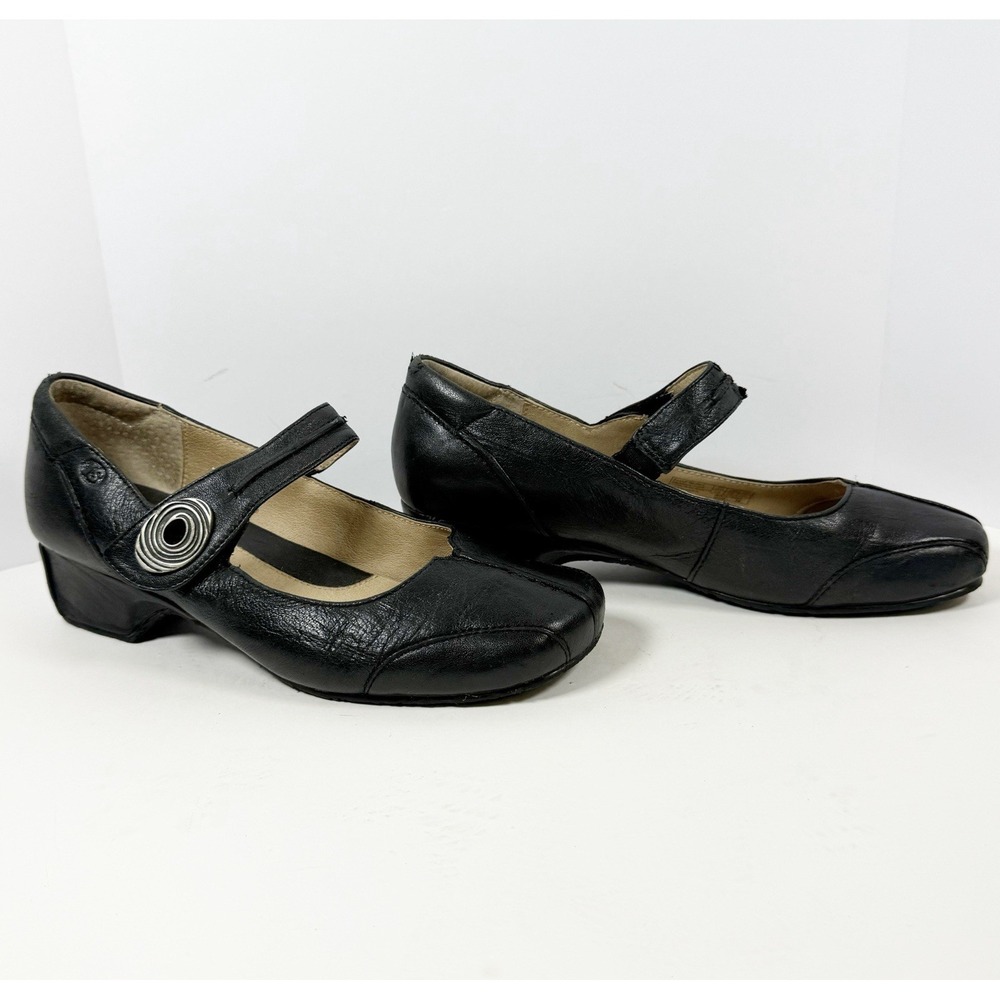 Josef Seidel Black Leather Mary Jane Pumps Low Block Heel Comfort Strap 36/5.5-6